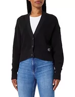 Swetry damskie - Calvin Klein Jeans Damski kardigan z metką, gruby sweter, Czarny, XS - miniaturka - grafika 1