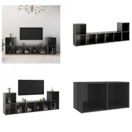 Szafki RTV - vidaXL Szafki pod telewizor 4 szt. Szary wysoki połysk 72x35x36,5 cm materiał drewnopochodny - szafka pod TV - szafki pod TV - meble pod TV - szafka pod TV - miniaturka - grafika 1