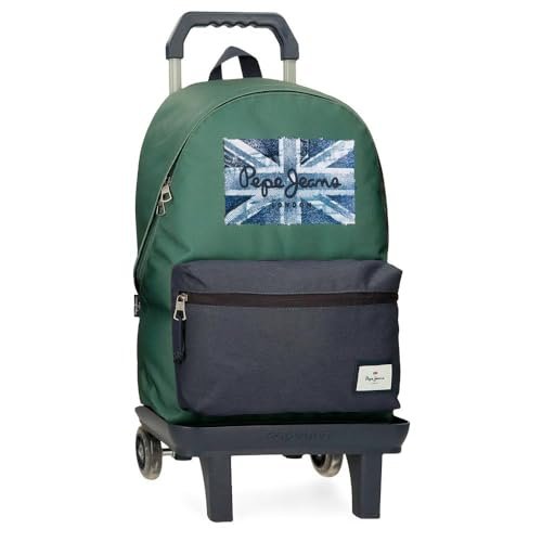 Pepe Jeans Jebb Plecak z przenośnym wózkiem 15,6 cala zielony 31x44x15 cm poliester 23,87 l by Joumma Bags, Zielony, Talla única, Plecak z wózkiem