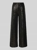 Spodnie damskie - Spodnie materiałowe o szerokim kroju z cekinowym obszyciem na całej powierzchni model ‘Fauca’ - miniaturka - grafika 1