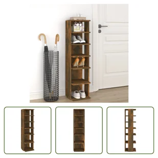 The Living Store Stojak na buty dąb wędzony 27,5x27x102 cm Materiał drewnopochodny - Szafki na buty - miniaturka - grafika 1