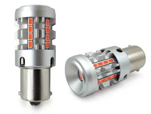 żarówka P21W LED BA15S 12-24V bez błędu czerwona - Żarówki samochodowe - miniaturka - grafika 1