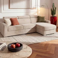 Sofy i kanapy - Kanapa narożna dwustronna rozkładana typu express z beżowego sztruksu - Miejsce do spania 140 cm - Materac 22 cm - VIZIR - miniaturka - grafika 1