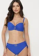 Stroje kąpielowe - Niebieskie Bikini Biustonosz i Majtki Figi Ozdobione Metalicznymi Aplikacjami Kinionela - miniaturka - grafika 1