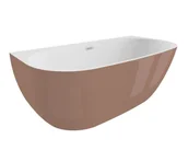 Wanny - Polimat Wanna przyścienna Risa 160x80 cm owalna mokka syfon i przelew chrom 00636 - miniaturka - grafika 1