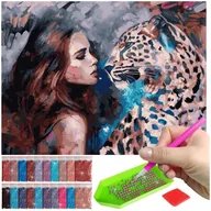 Malowanie po numerach - Haft Diamentowy ARTULIO, Obraz DIY 5D, Diamond Painting, Mozaika diamentowa 30x40cm (Kobieta z lampartem) + zestaw akcesoriów - miniaturka - grafika 1