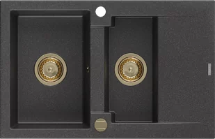 Mexen Gaspar zlewozmywak granitowy 1,5-komorowy z ociekaczem 737 x 475 mm, czarny nakrapiany, syfon złoty - 6507731505-76-G - Zlewozmywaki - miniaturka - grafika 1