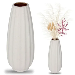 Beżowy wazon ceramiczny, wysoki wazon na kwiaty 12,5x12,5x32cm - Wazony i flakony - miniaturka - grafika 1