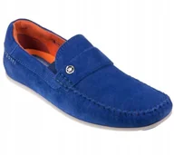Mokasyny męskie - BUGATTI MOKASYNY SKÓRZANE NIEBIESKIE MĘSKIE WSUWANE 43 Ż8E - miniaturka - grafika 1