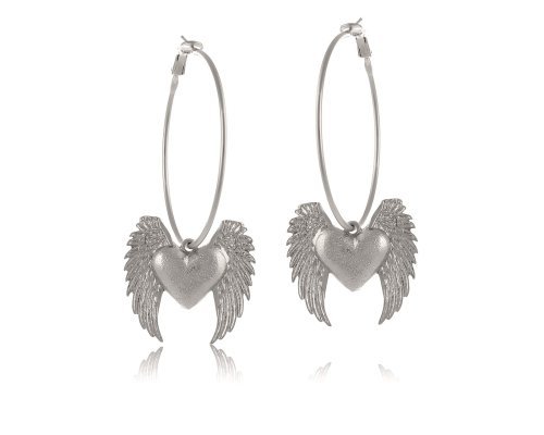 Colibra Kolczyki koła z sercem, ze skrzydłami (P24/LAT/39AG) Walentynki