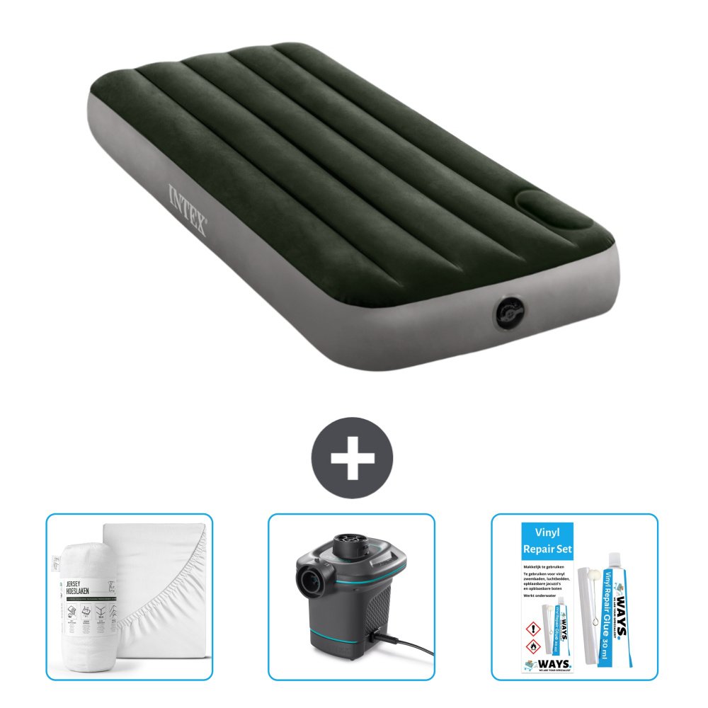 Dmuchane łóżko Intex - 1 osoba - 76 x 191 x 25 cm - zielone - prześcieradło - pompka i zestaw naprawczy