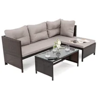 Meble ogrodowe - Zestaw mebli ogrodowych NICEA Technorattan Brązowy Poduszki szare 03 - miniaturka - grafika 1