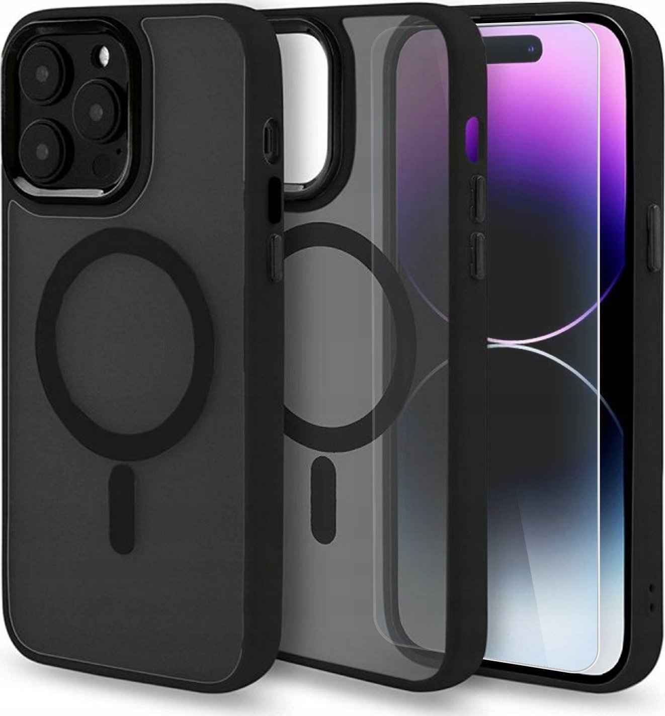 Hello Case Etui Magsafe Do Apple iPhone 15 Pro Czarne Matowe, Wzmacniane Szkło 9h