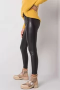Spodnie sportowe damskie - Czarne legginsy z eko skóry - miniaturka - grafika 2