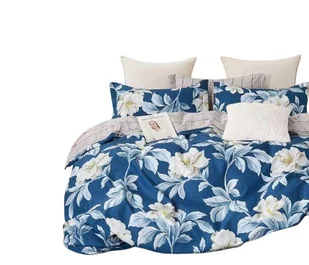 Pościel flanelowa Białe kwiaty/niebieska- 200x200 - 3 cz. - Pościel - miniaturka - grafika 1