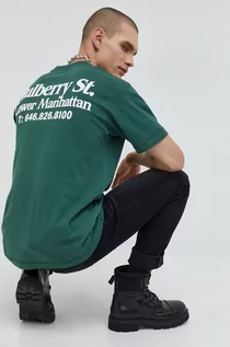 Koszulki męskie - Jack & Jones t-shirt bawełniany JORRIVERSIDE kolor zielony z nadrukiem - grafika 1