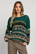 Swetry damskie - Lekki oversizowy kolorowy sweter F1842 oliwka - miniaturka - grafika 1