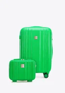 Walizki - Średnia walizka i kosmetyczka z polikarbonu tłoczone zielone - miniaturka - grafika 1
