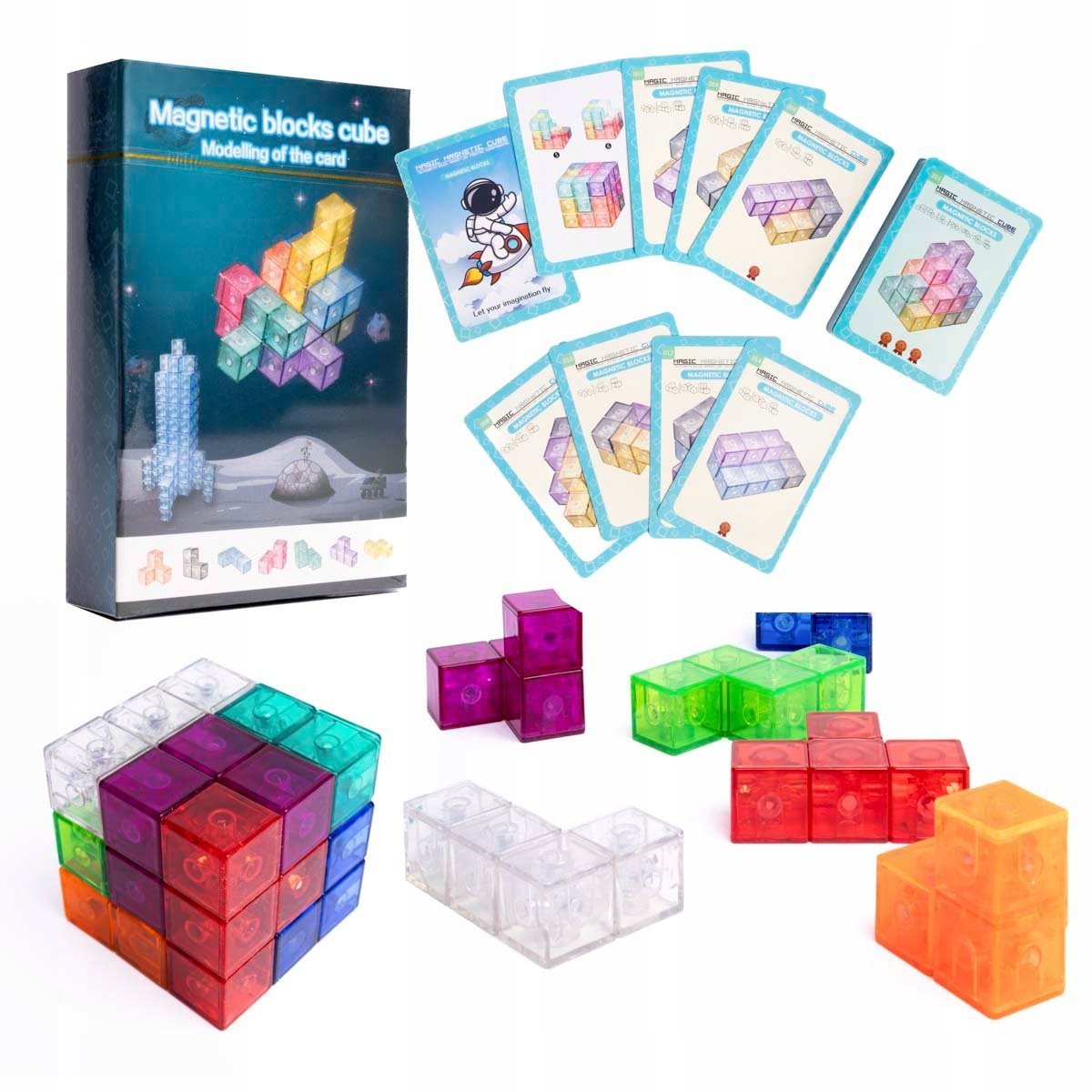 Klocki magnetyczne dla dzieci Tetris elementy + zestaw kart