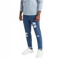 Spodnie męskie - Spodnie męskie jeansowe TAPER FIT niebieskie V2 OM-PADP-0163 XXL - miniaturka - grafika 1