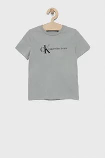 Koszulki dla dziewczynek - Calvin Klein Jeans T-shirt bawełniany dziecięcy kolor szary z nadrukiem - grafika 1