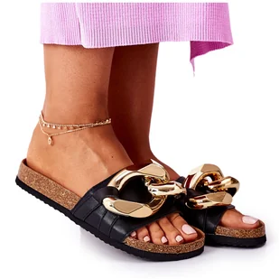 Klapki Na Korku Z Łańcuchem S.Barski SB002 Czarne - Klapki i japonki damskie - miniaturka - grafika 1