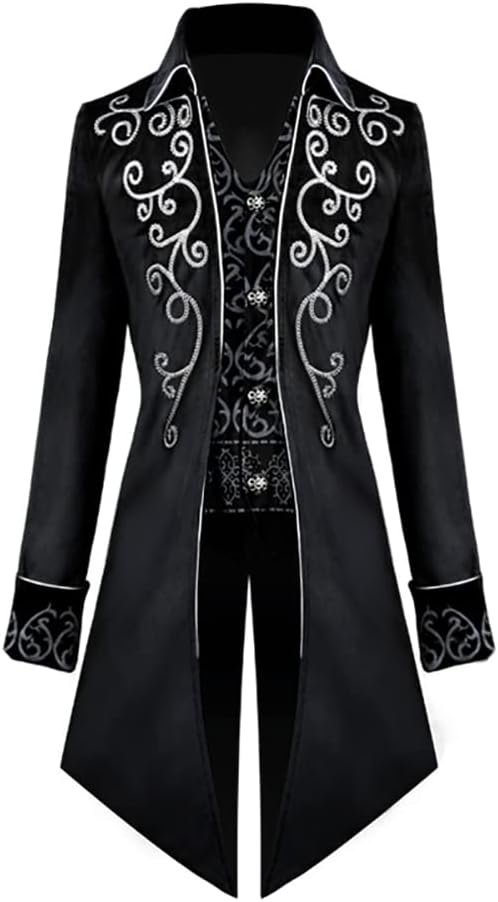 Męski Frak Steampunk Gotycki Vintage Elegancki Wygodny Ciepły Czarny S