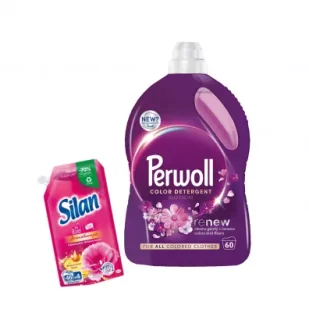 Perwoll Zestaw Płyn do prania tkanin kolorowych Blossom (60 prań) + Silan Płyn do zmiękczania tkanin Fabrlhafter Blutenrausch gratis 3 l + 500 ml - Środki do prania - miniaturka - grafika 1