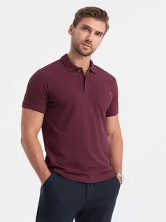 Koszulki męskie - T-shirt męski polo z ozdobnymi guzikami - bordowy V6 S1744 - grafika 1