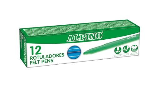 Alpino - Piórnik 12 x Stand-Blue | Markery nadające się do prania dla dzieci | Markery brokatowe | Idealne do szkoły | Super mocna końcówka z włókna i bezpieczny tusz na bazie wody