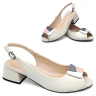 Półbuty damskie - Czółenka Damskie Skórzane na Obcasie Loretta Vitale Beżowe Eleganckie 40 - miniaturka - grafika 1