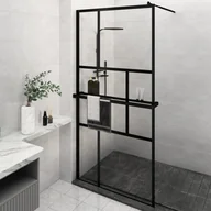 Ścianki i drzwi prysznicowe - vidaXL Ścianka prysznicowa z półką, czarna, 115x195 cm ESG i aluminium - miniaturka - grafika 1