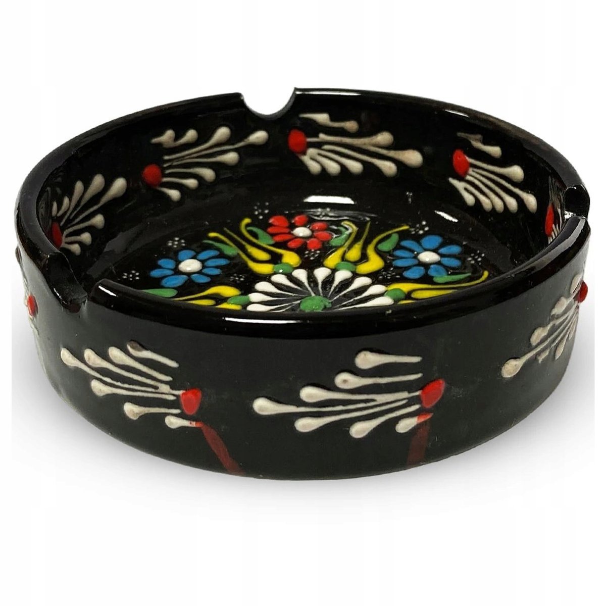 Popielniczka Popielnica Ceramika Ręcznie Malowana Czarna Dekoracyjna Wzory