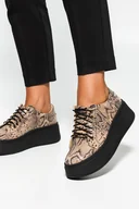 Sneakersy damskie - Beżowe sneakersy skórzane damskie creepersy sznurowane wzór wężowy PRODUKT POLSKI Casu 516-40 - miniaturka - grafika 1