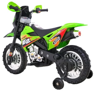 Motorek Cross dla dzieci Pojazd na akumulator Zielony + Pomocnicze kółka + Dźwięki LED - Tory, garaże, parkingi - miniaturka - grafika 5