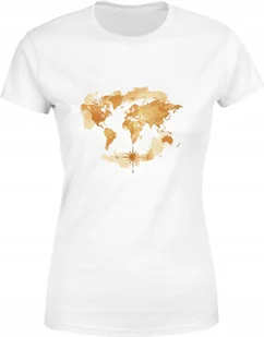 Koszulka damska Złota Mapa Świata kierunki kompas T-shirt damski - Koszulki i topy damskie - miniaturka - grafika 1