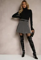 Spódnice - Szara Spódnica Plisowana z Wiskozą i Paskiem Semivirae - miniaturka - grafika 1