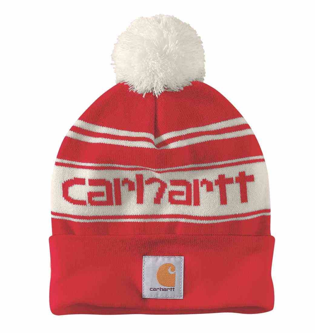 Czapka Carhartt Knit PomPom Cuffed Logo Red Winter