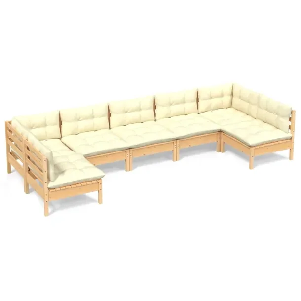 Zestaw wypoczynkowy ogrodowy z litego drewna sosnowego, kremowy, 63,5 cm