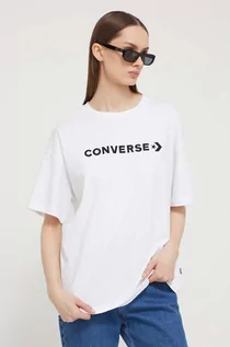 Koszulki sportowe damskie - Converse t-shirt bawełniany damski kolor beżowy - grafika 1