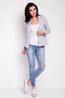 Marynarki i żakiety damskie - Szary Żakiet Dzianinowy Taliowany bez Zapięcia z Długimi Klapami - miniaturka - grafika 1