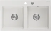Zlewozmywaki - Mexen Hektor zlewozmywak granitowy 2-komorowy 800 x 490 mm, biały, syfon chrom - 6521802000-20 - miniaturka - grafika 1