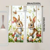 Inne - TEMU 2 szt. Zestaw Zasłon z Wzorem Wielkanocnego Królika - Kolorowe Jajko, Kwiaty i Motyle, Lekka Poliestrowa Tkanina, Idealne na Wiosnę i Świąteczne - miniaturka - grafika 1