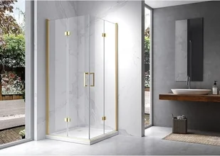 HYDROSAN Kabina prysznicowa kwadratowa narożna 90x90x195 drzwi podwójne składane złota szkło transparentne uniwersalna z powłoką Nano Glass KZ08C-GL-90 - Kabiny prysznicowe - miniaturka - grafika 1