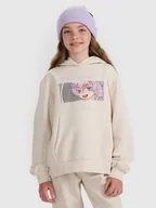 Bluzy dla dziewczynek - 4F Bluza dresowa nierozpinana z kapturem dziewczęca - biała 122 (6-7 lat) - miniaturka - grafika 1