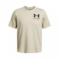 Koszulki sportowe męskie - Męski t-shirt z nadrukiem Under Armour UA Rival Terry SS Colorblock - beżowy - UNDER ARMOUR - miniaturka - grafika 1