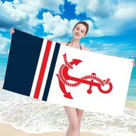 Ręczniki - Ręcznik plażowy 100x180 biały czerwony granatowy kotwica - miniaturka - grafika 1