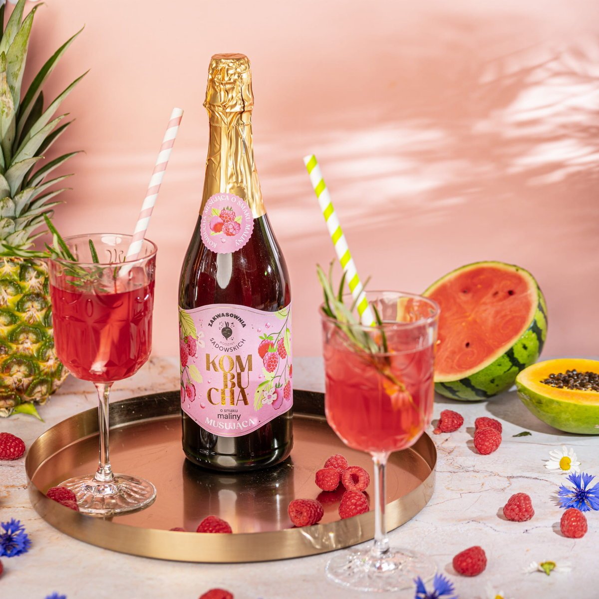 Kombucha musująca o smaku maliny