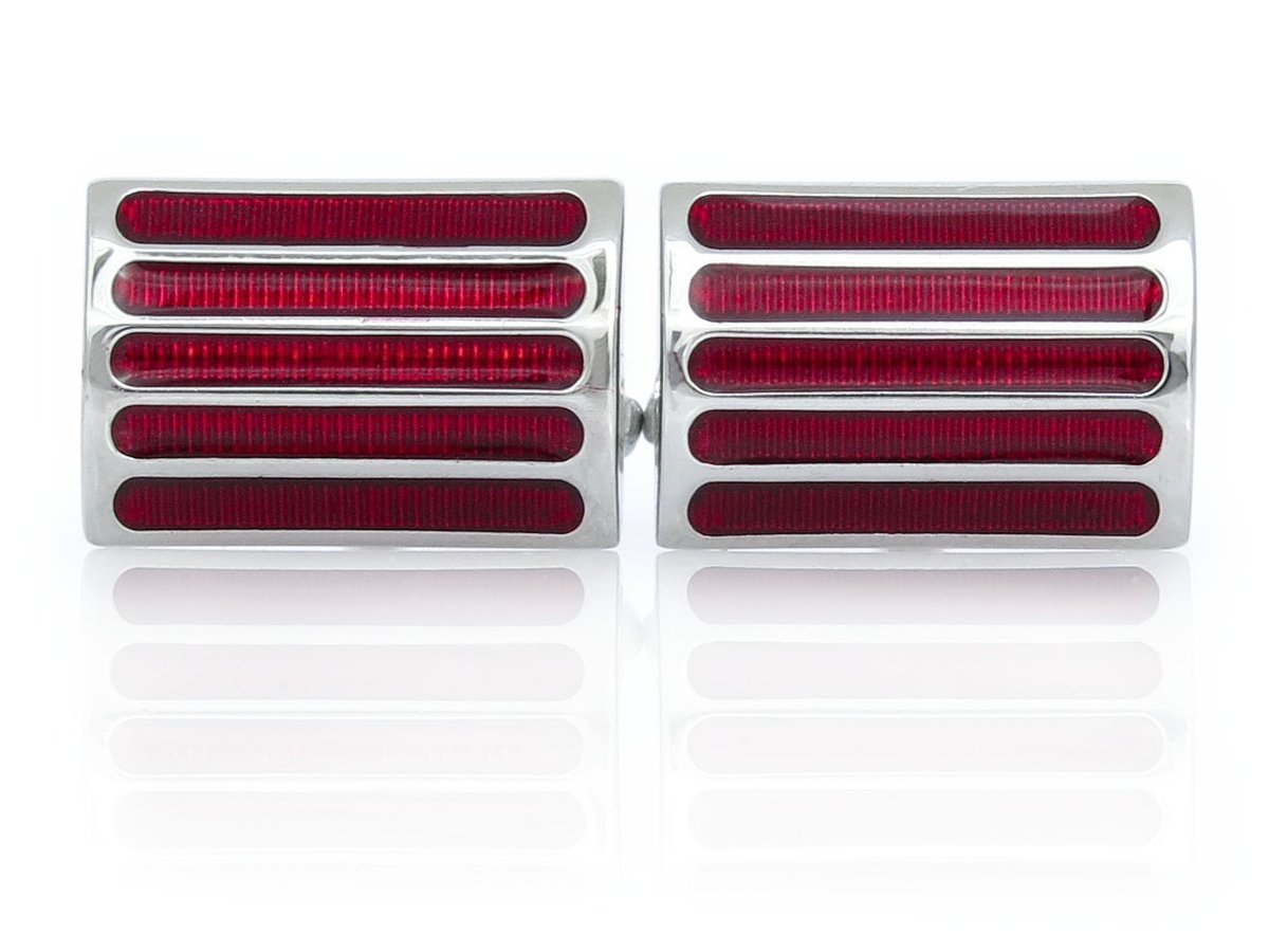 Srebrne spinki do mankietów z czerwonymi paskami A252