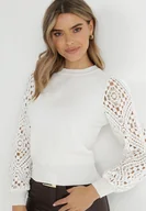 Swetry damskie - Biały Sweter Szydełkowy Karolina - miniaturka - grafika 1